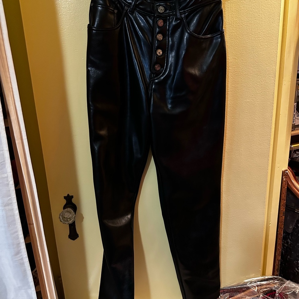 Vintage Moschino 80’s Leather Pants | High Waist Button-Fly